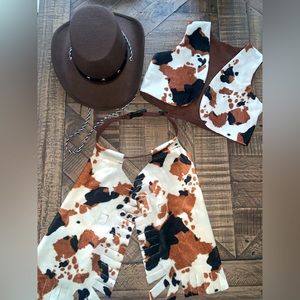 Rodeo Cowboy Toddler Costume Cow Print Chaps and Vest plus matching Cowboy Hat